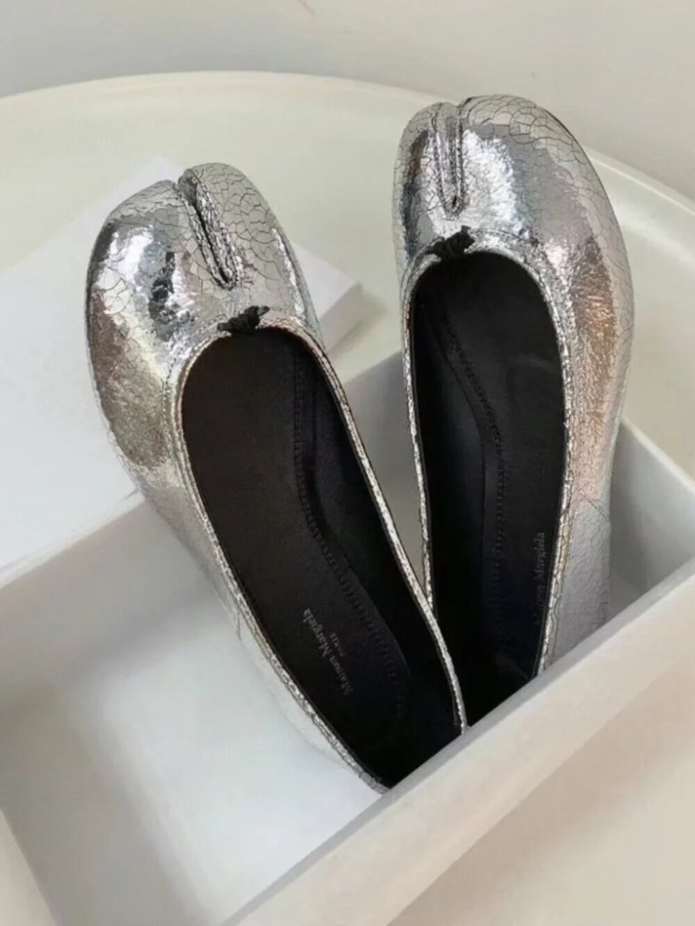 Maison Margiela Tabi Silver Crackled Metallic Split-Toe Ballet Flats